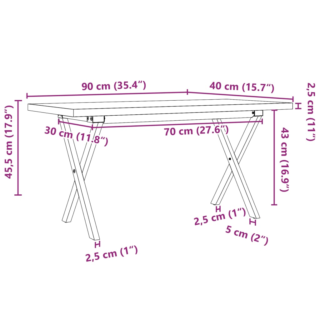 Table basse cadre en X 90x40x45,5cm bois de pin massif et fonte - XIOS
