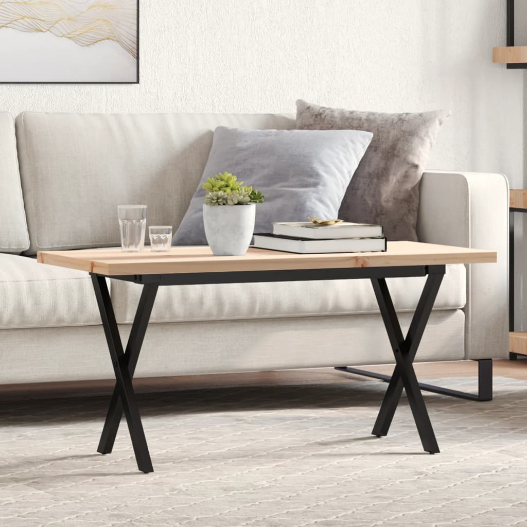 Table basse cadre en X 90x40x45,5cm bois de pin massif et fonte - XIOS