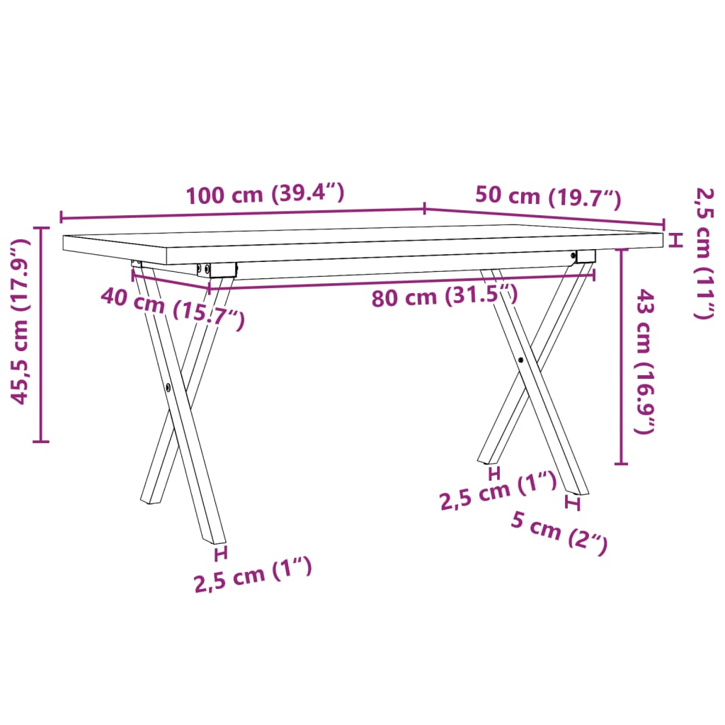 Table basse cadre en X 100x50x45,5 cm bois de pin massif fonte - XIOS