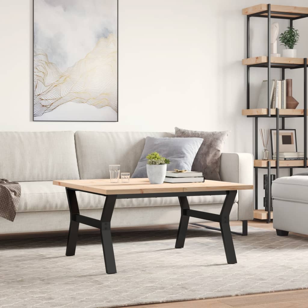 Table basse cadre en Y 90x90x45,5cm bois de pin massif et fonte - XIOS