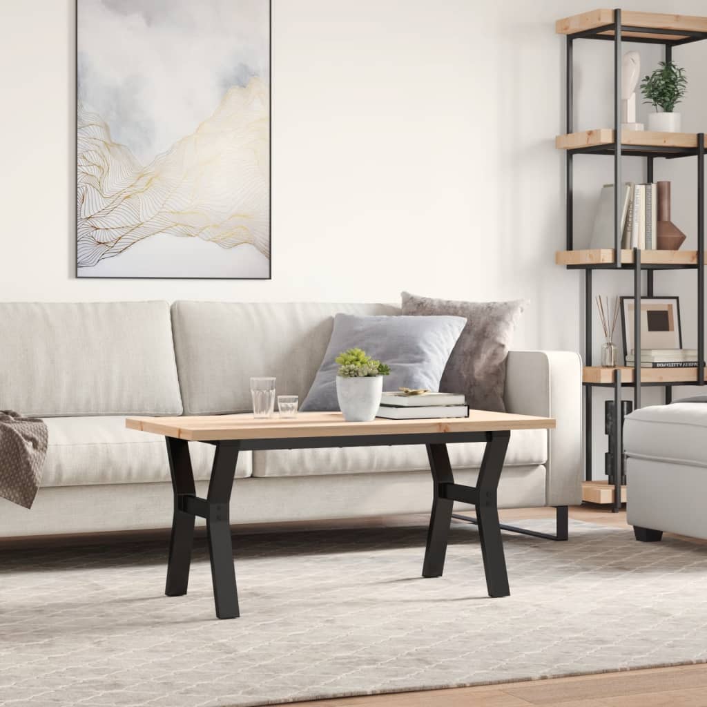 Table basse cadre en Y 100x50x45,5 cm bois de pin massif fonte