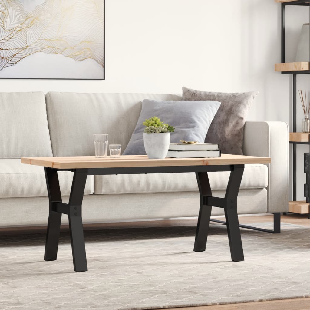 Table basse cadre en Y 100x50x45,5 cm bois de pin massif fonte