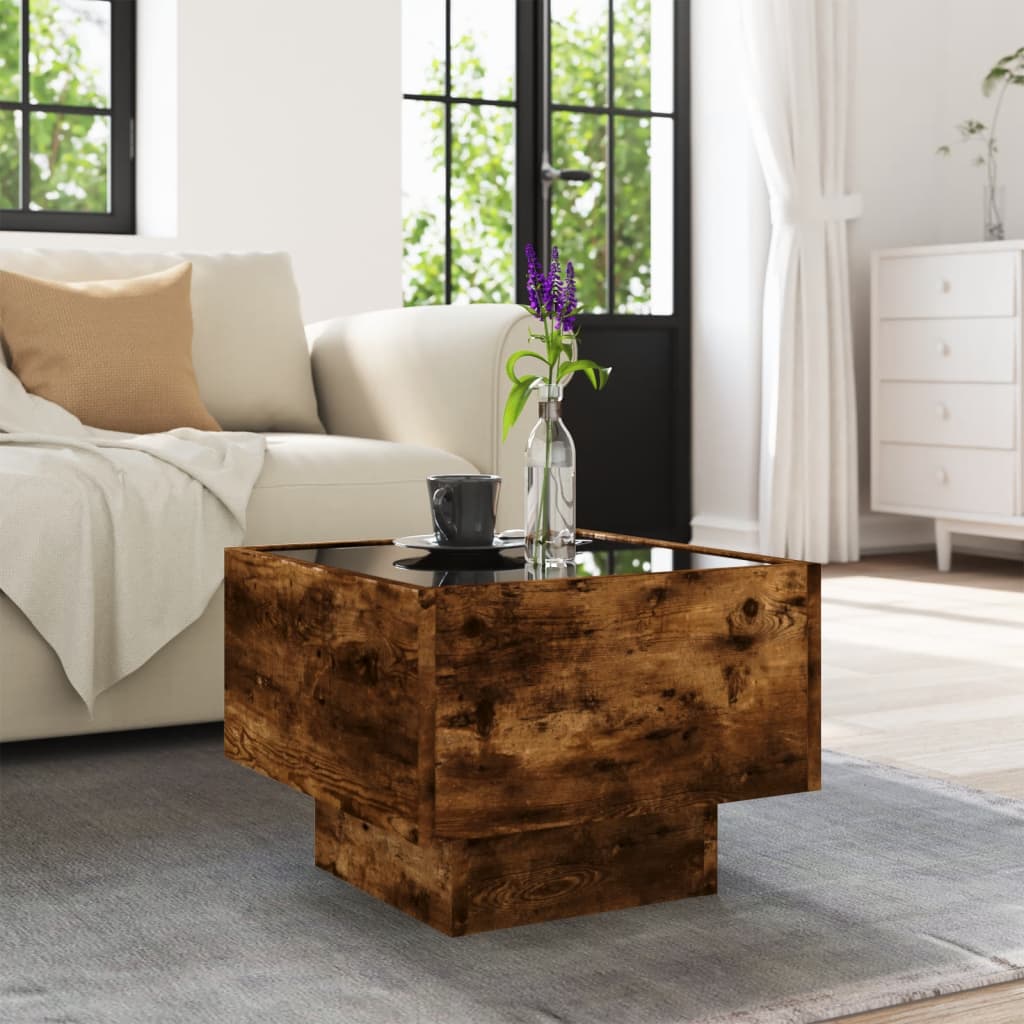 Table d'appoint et LED chêne fumé 40x40x30 cm bois d'ingénierie - XIOS