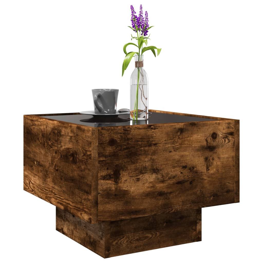 Table d'appoint et LED chêne fumé 40x40x30 cm bois d'ingénierie - XIOS