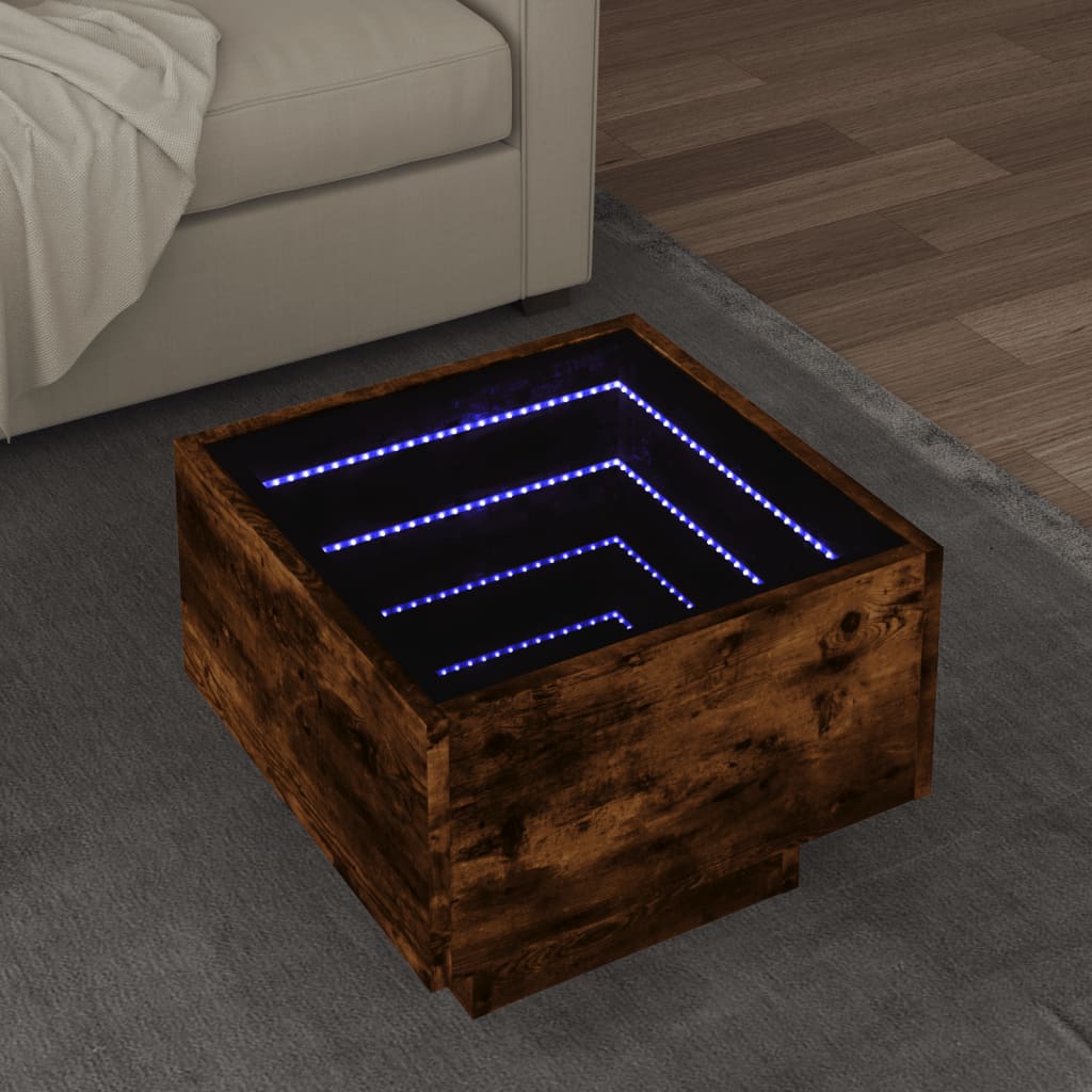 Table d'appoint et LED chêne fumé 40x40x30 cm bois d'ingénierie - XIOS