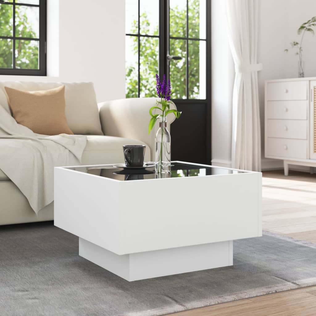 Table basse avec LED blanc 50x50x30 cm bois d'ingénierie - XIOS
