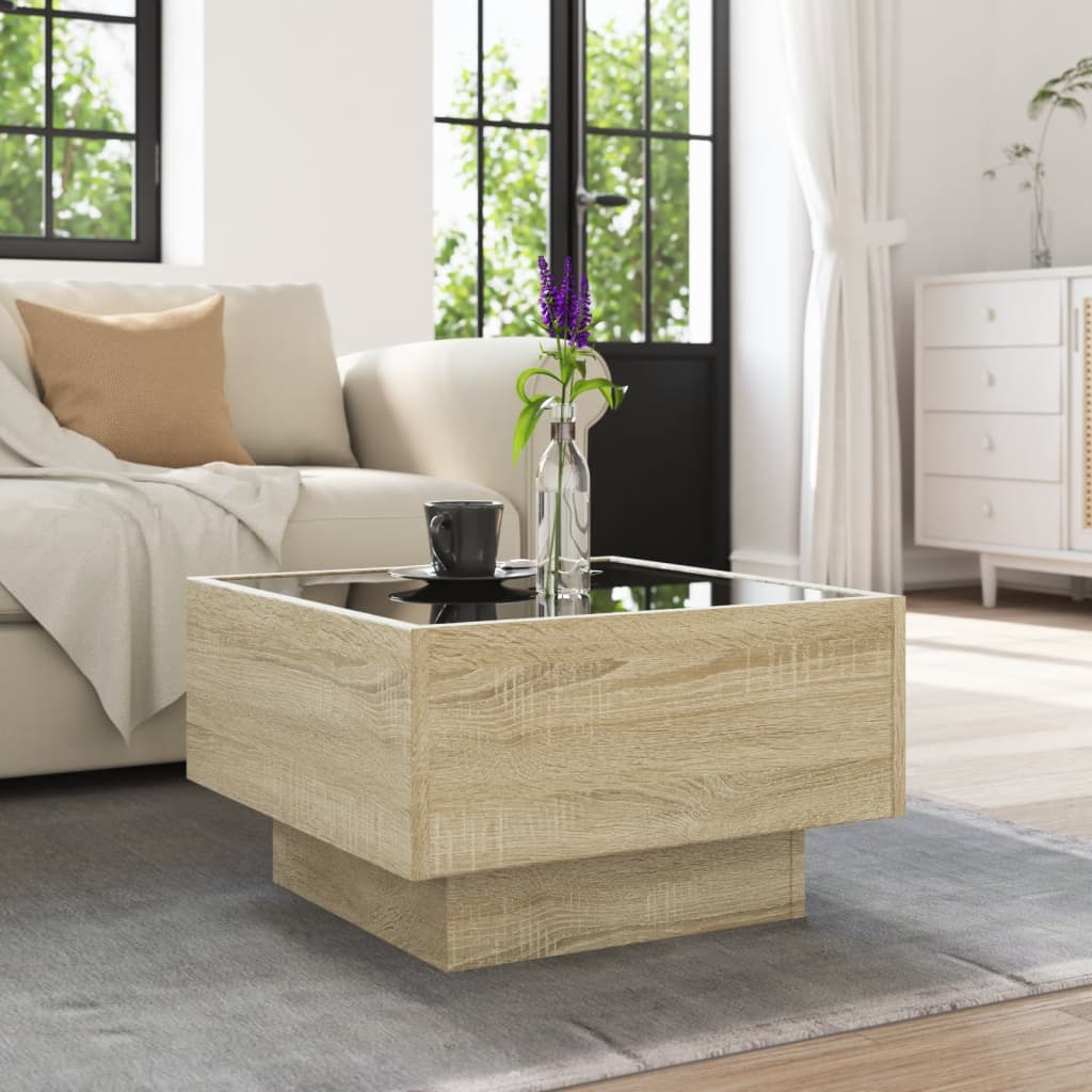 Table basse avec LED chêne sonoma 50x50x30 cm bois d'ingénierie - XIOS