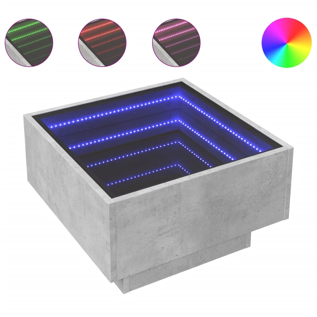 Table basse avec LED gris béton 50x50x30 cm bois d'ingénierie - XIOS