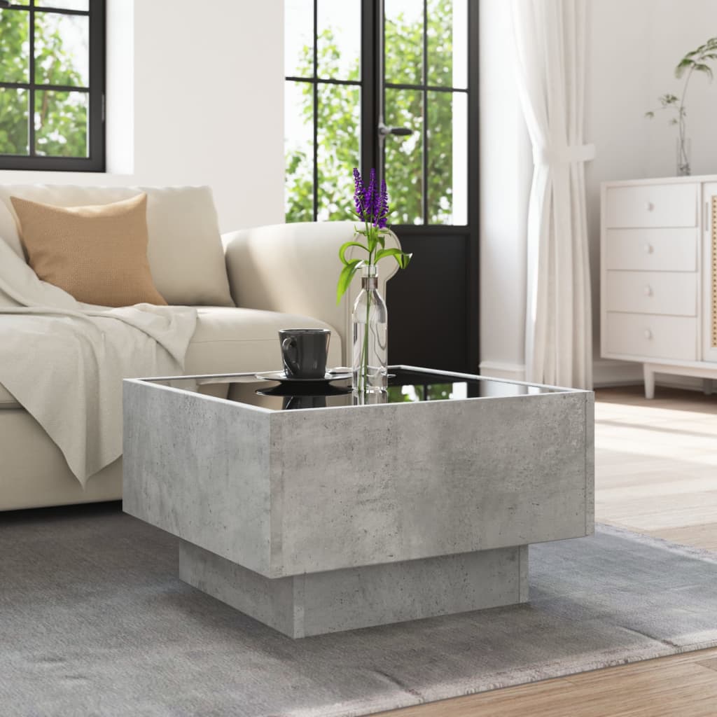 Table basse avec LED gris béton 50x50x30 cm bois d'ingénierie - XIOS