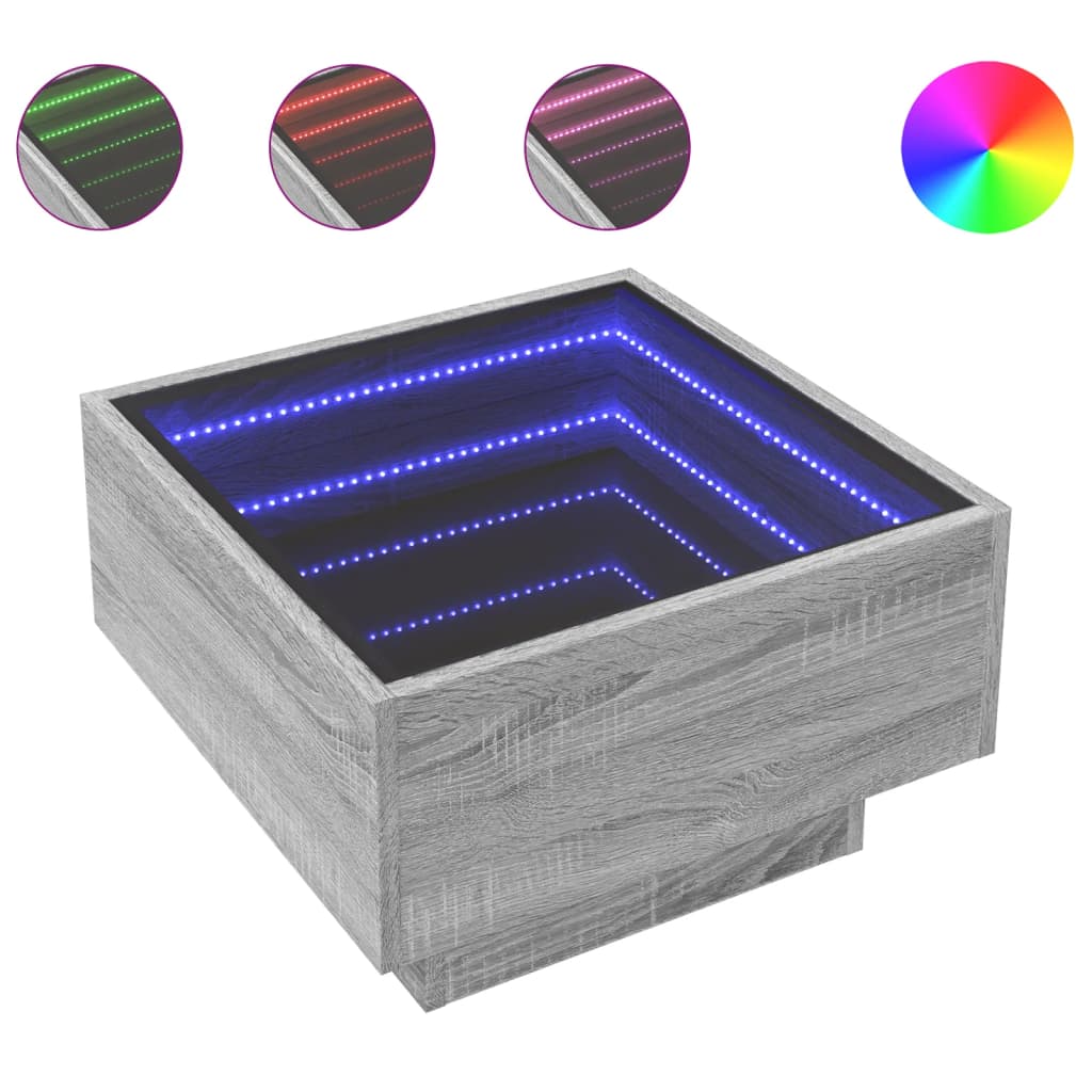Table basse avec LED sonoma gris 50x50x30 cm bois d'ingénierie - XIOS