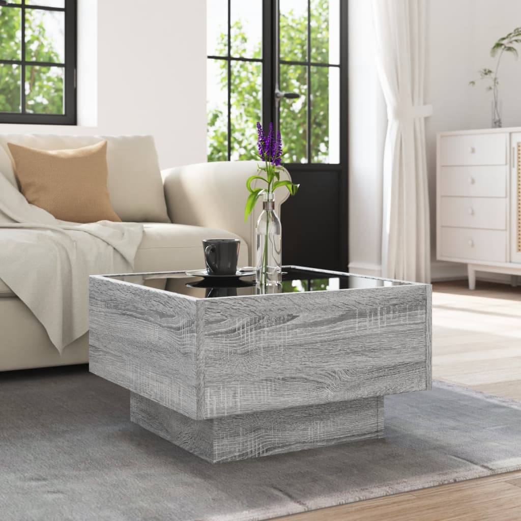 Table basse avec LED sonoma gris 50x50x30 cm bois d'ingénierie - XIOS