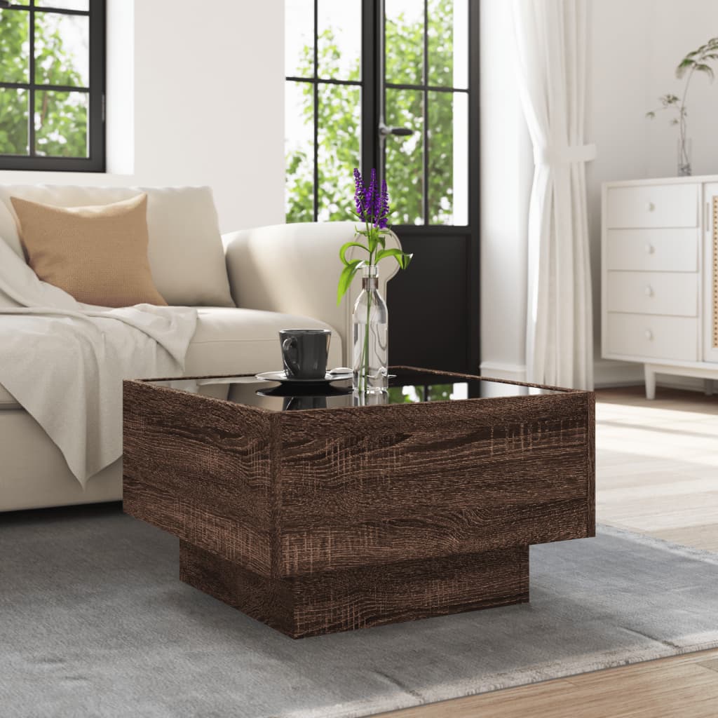 Table basse avec LED chêne marron 50x50x30 cm bois d'ingénierie - XIOS