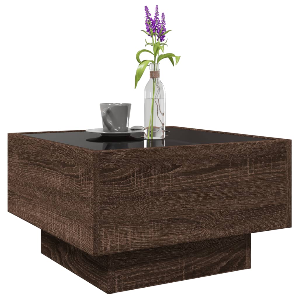 Table basse avec LED chêne marron 50x50x30 cm bois d'ingénierie - XIOS