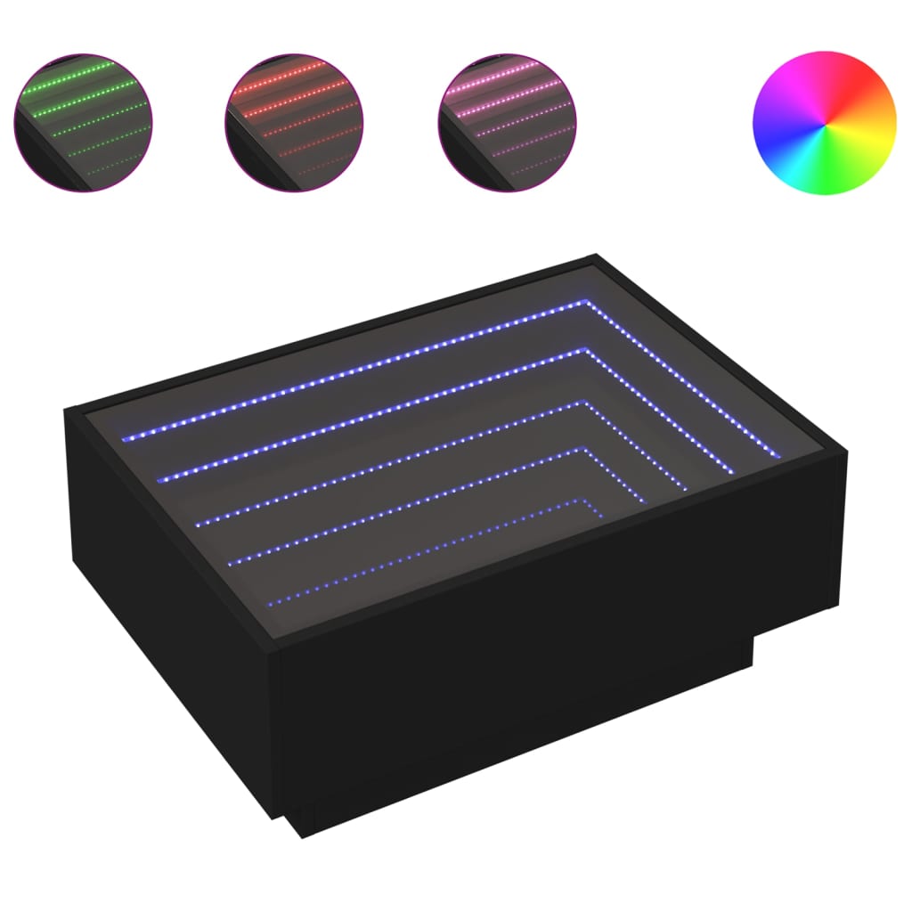 Table basse avec LED noir 70x50x30 cm bois d'ingénierie - XIOS