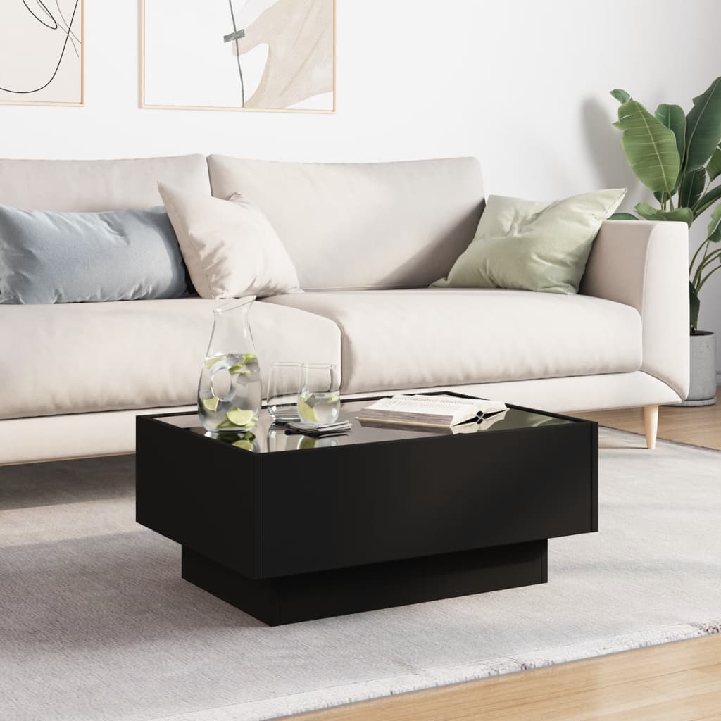 Table basse avec LED noir 70x50x30 cm bois d'ingénierie - XIOS
