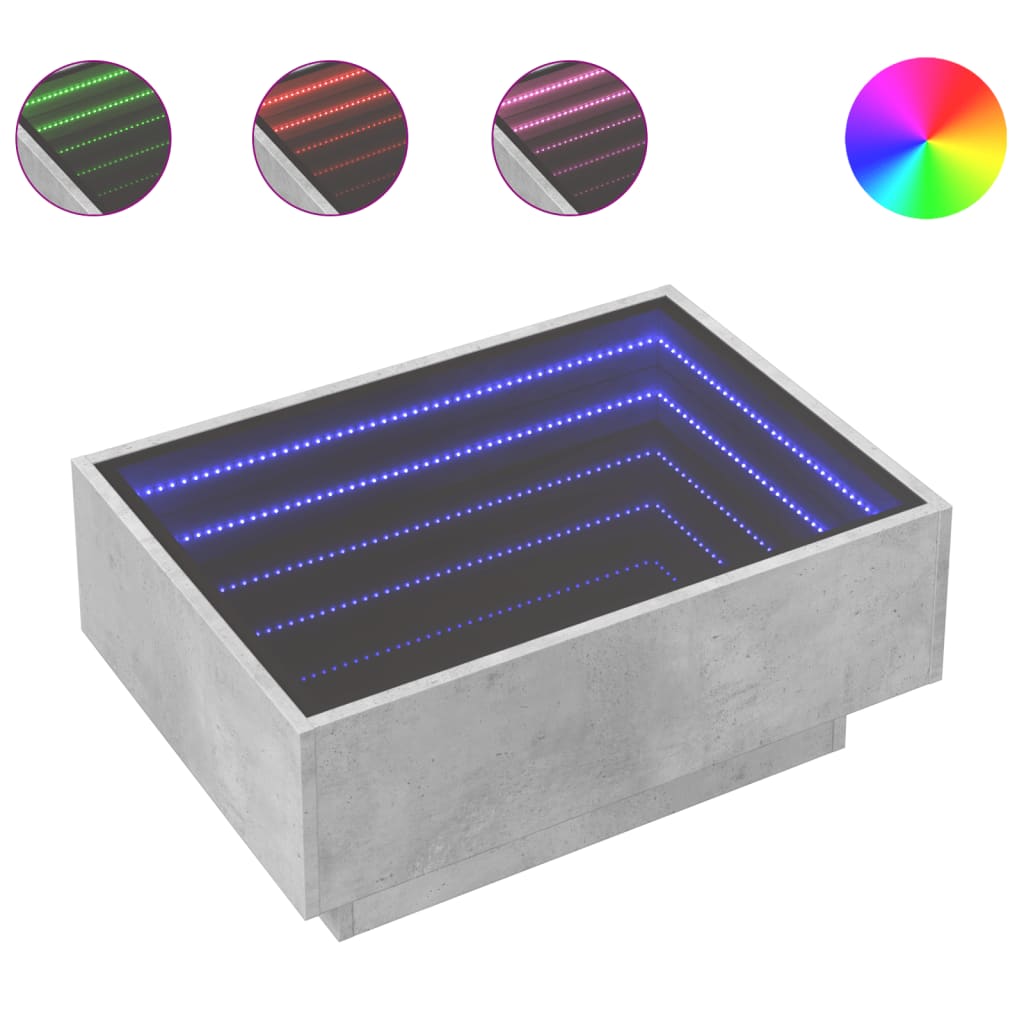 Table basse avec LED gris béton 70x50x30 cm bois d'ingénierie - XIOS