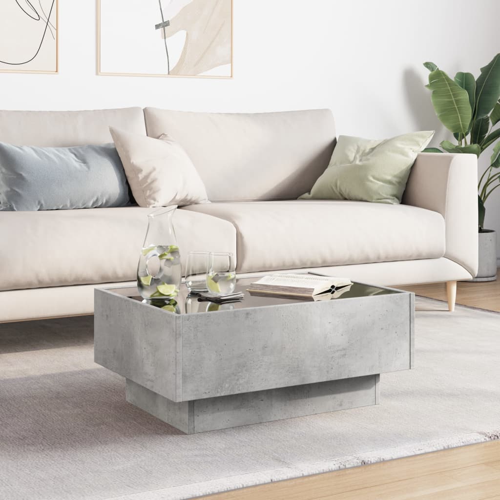 Table basse avec LED gris béton 70x50x30 cm bois d'ingénierie - XIOS