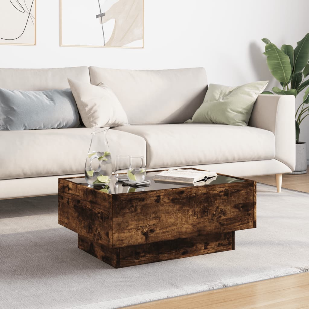 Table basse avec LED chêne fumé 70x50x30 cm bois d'ingénierie XIOS