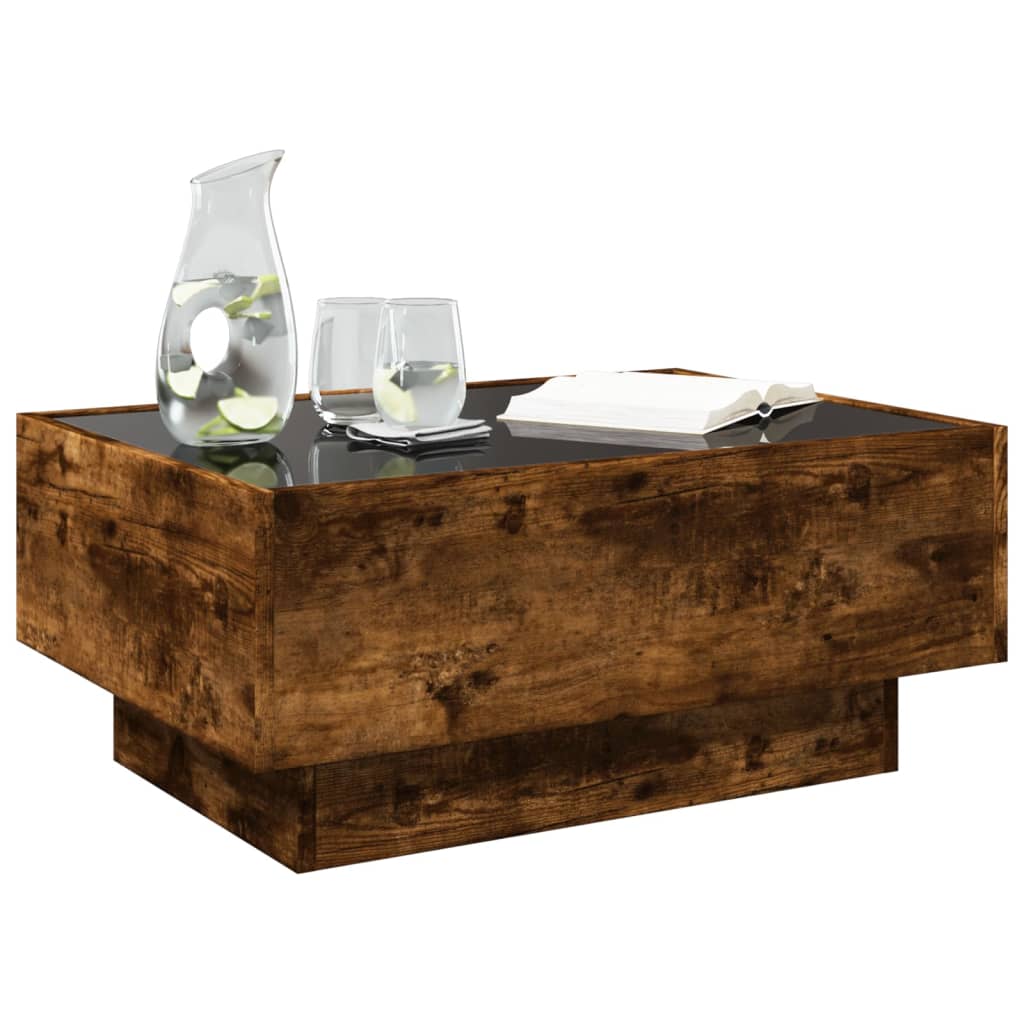 Table basse avec LED chêne fumé 70x50x30 cm bois d'ingénierie XIOS