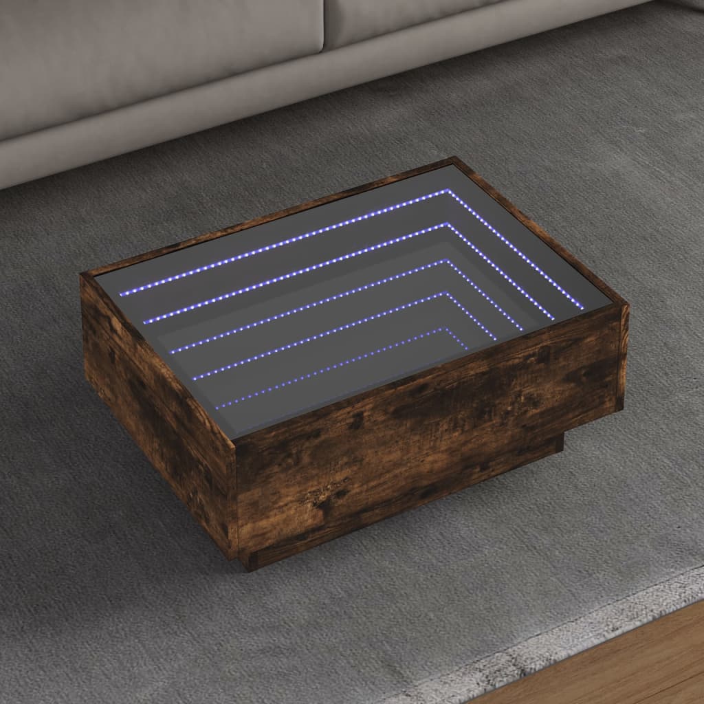 Table basse avec LED chêne fumé 70x50x30 cm bois d'ingénierie XIOS