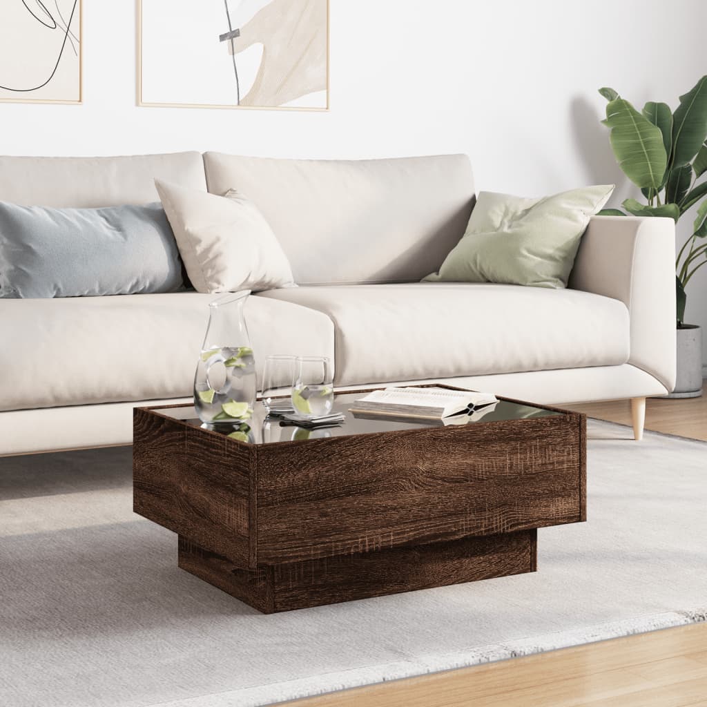Table basse avec LED chêne marron 70x50x30 cm bois d'ingénierie - XIOS