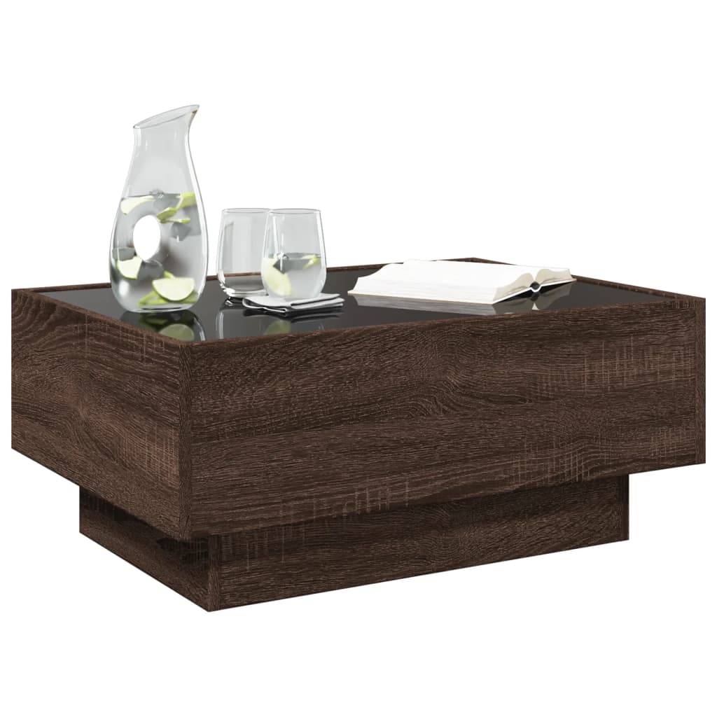 Table basse avec LED chêne marron 70x50x30 cm bois d'ingénierie - XIOS