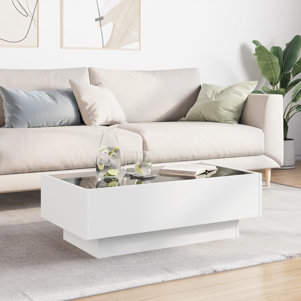 Table basse avec LED blanc 90x50x30 cm bois d'ingénierie - XIOS