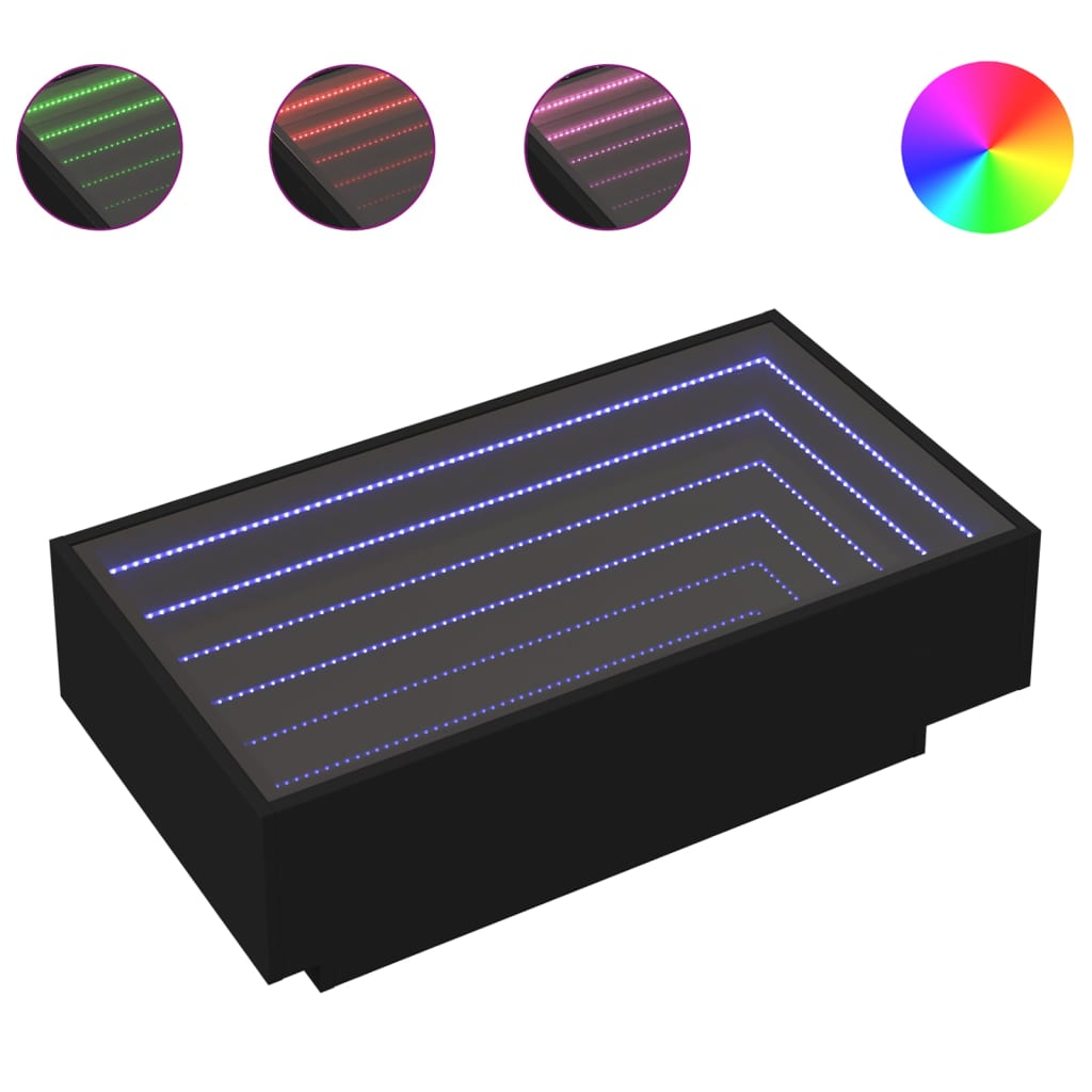 Table basse avec LED noir 90x50x30 cm bois d'ingénierie - XIOS