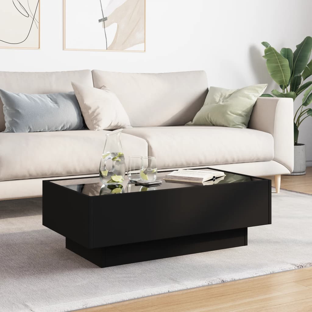 Table basse avec LED noir 90x50x30 cm bois d'ingénierie - XIOS