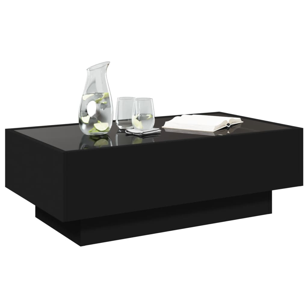 Table basse avec LED noir 90x50x30 cm bois d'ingénierie - XIOS