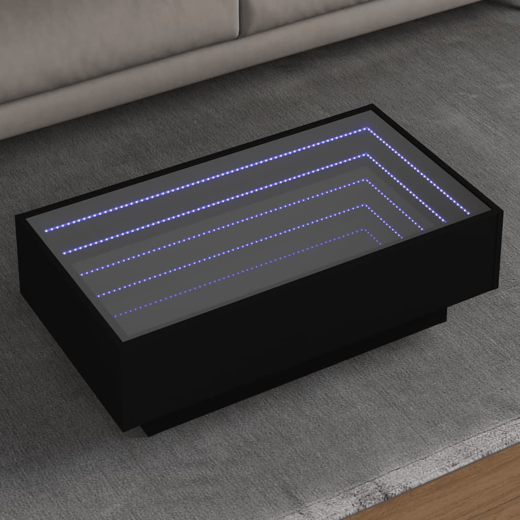 Table basse avec LED noir 90x50x30 cm bois d'ingénierie - XIOS