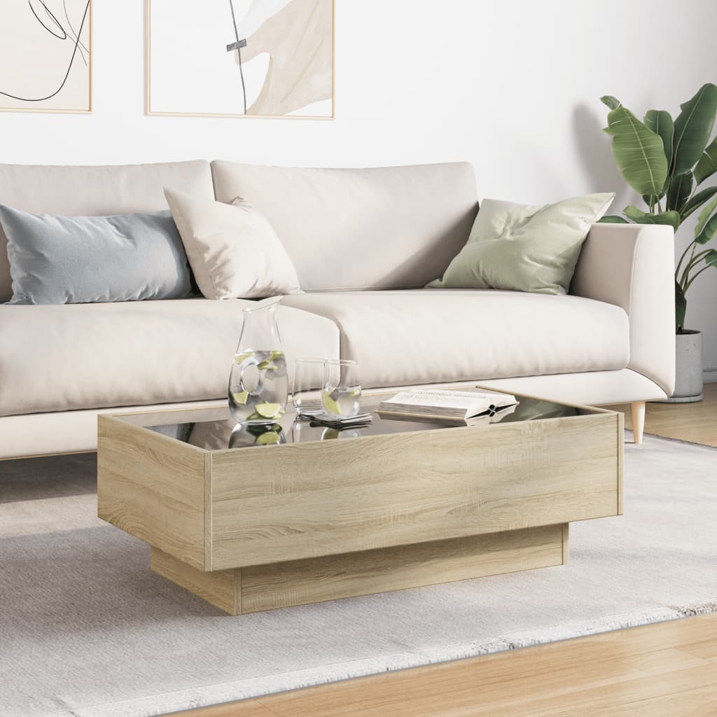 Table basse avec LED chêne sonoma 90x50x30 cm bois d'ingénierie - XIOS