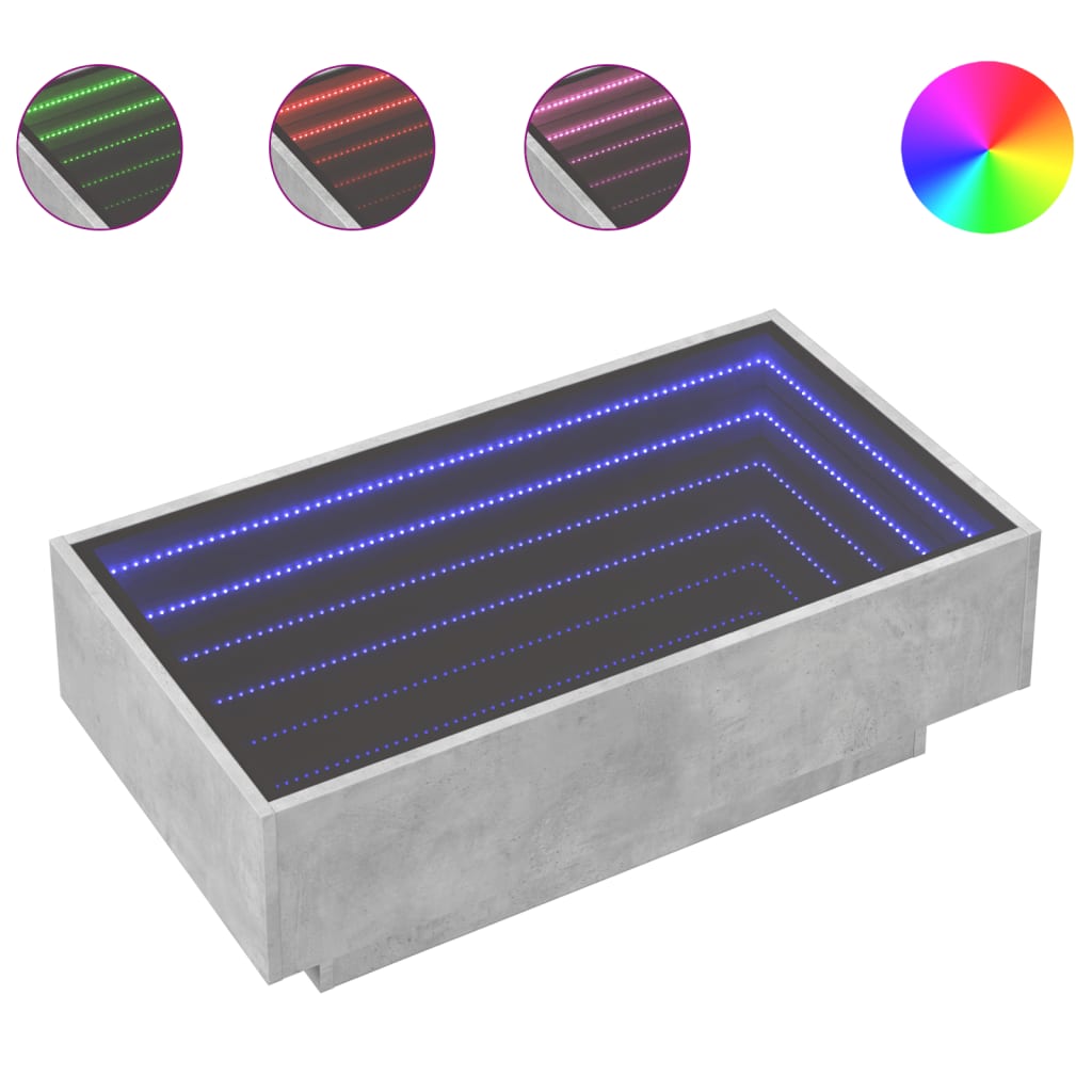 Table basse avec LED gris béton 90x50x30 cm bois d'ingénierie - XIOS