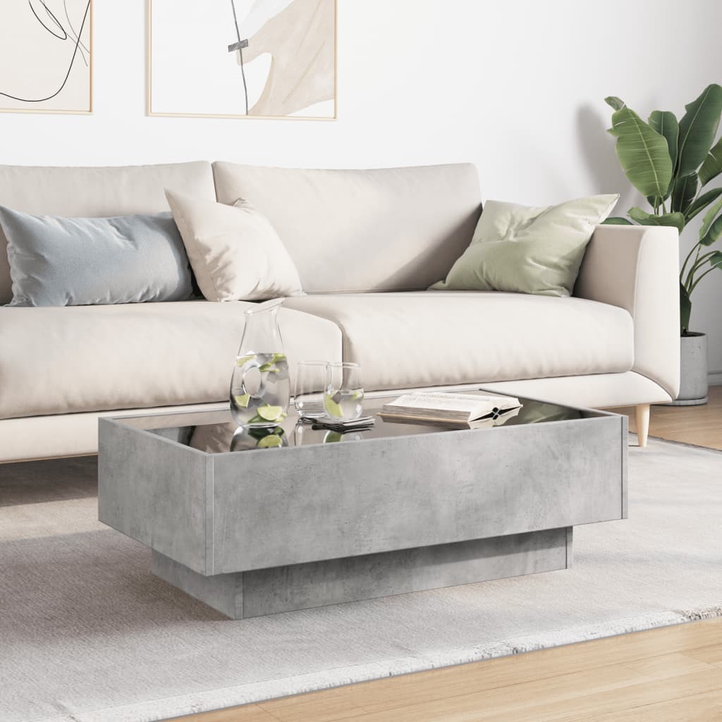 Table basse avec LED gris béton 90x50x30 cm bois d'ingénierie - XIOS
