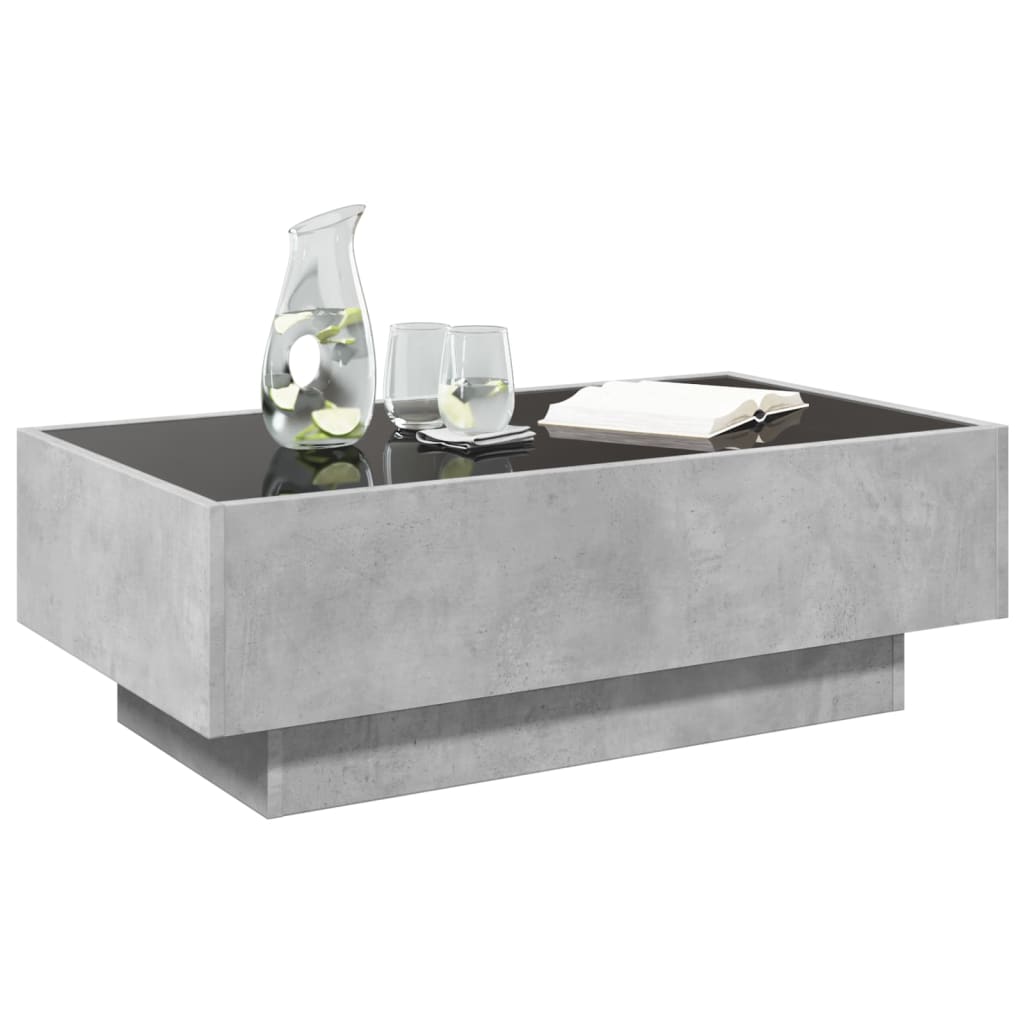 Table basse avec LED gris béton 90x50x30 cm bois d'ingénierie - XIOS