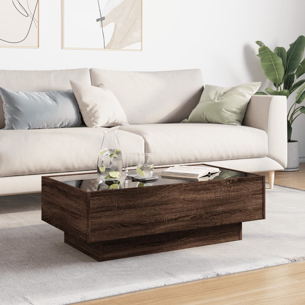 Table basse avec LED chêne marron 90x50x30 cm bois d'ingénierie - XIOS