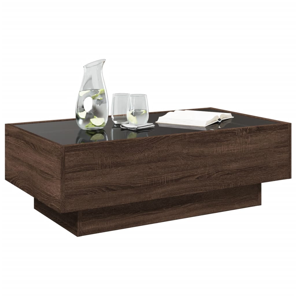 Table basse avec LED chêne marron 90x50x30 cm bois d'ingénierie - XIOS