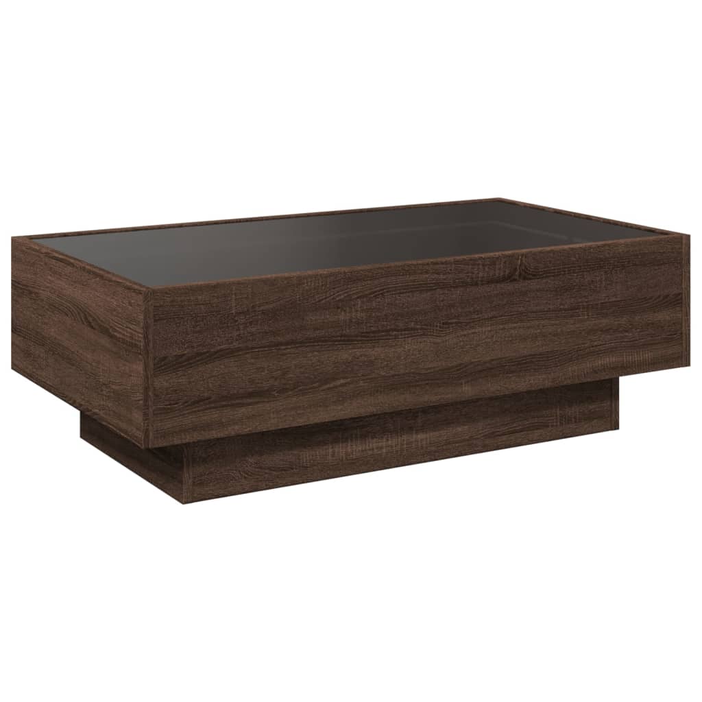 Table basse avec LED chêne marron 90x50x30 cm bois d'ingénierie - XIOS