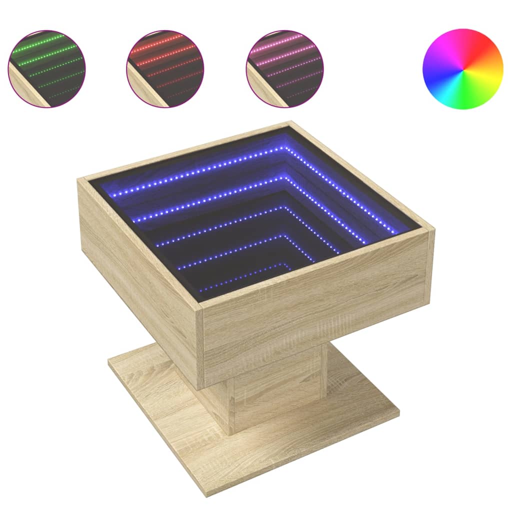 Table basse avec LED chêne sonoma 50x50x45 cm bois d'ingénierie - XIOS