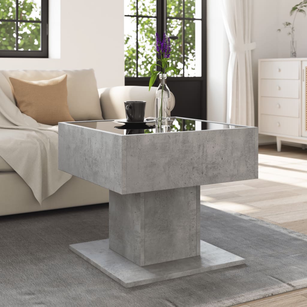 Table basse avec LED gris béton 50x50x45 cm bois d'ingénierie - XIOS