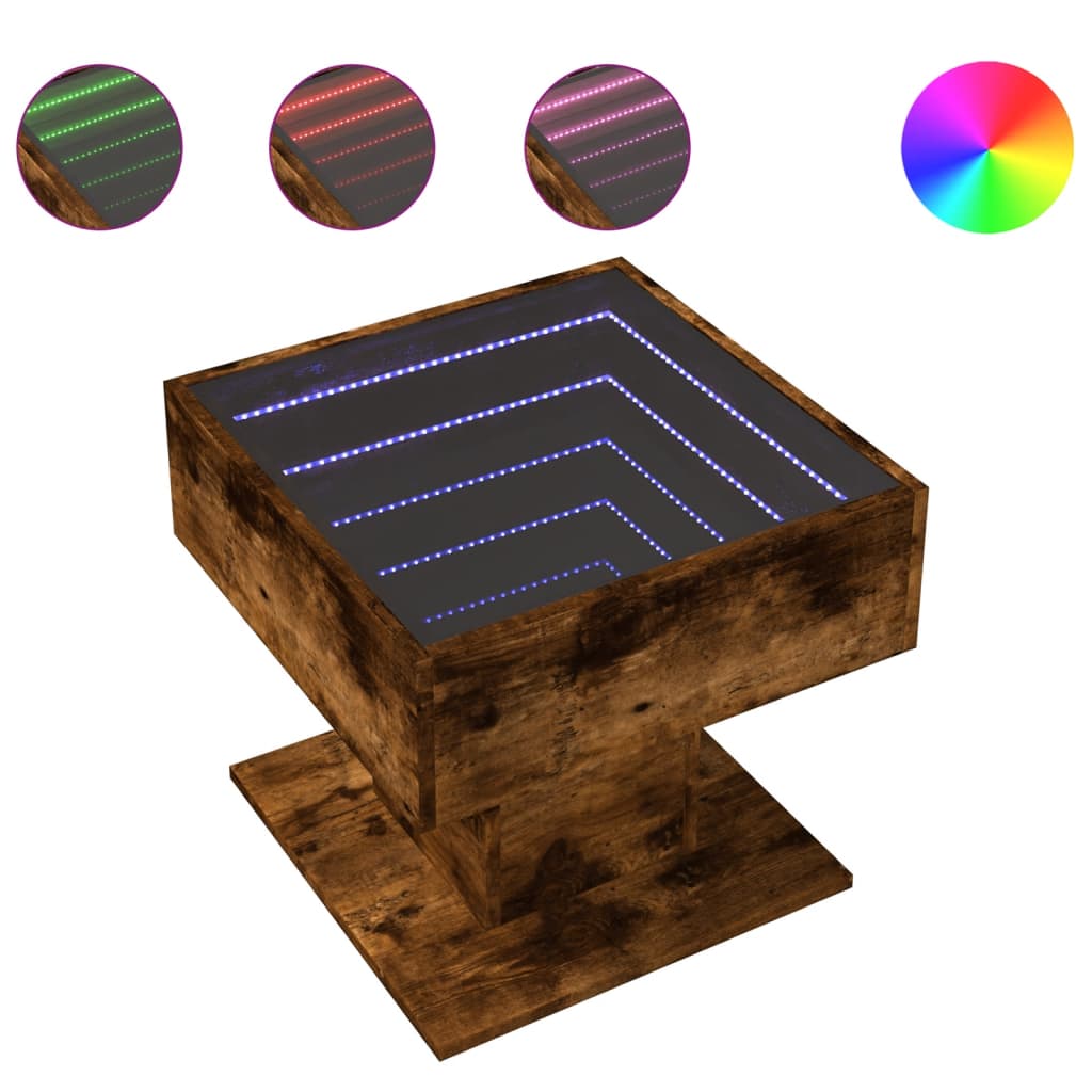 Table basse avec LED chêne fumé 50x50x45 cm bois d'ingénierie - XIOS