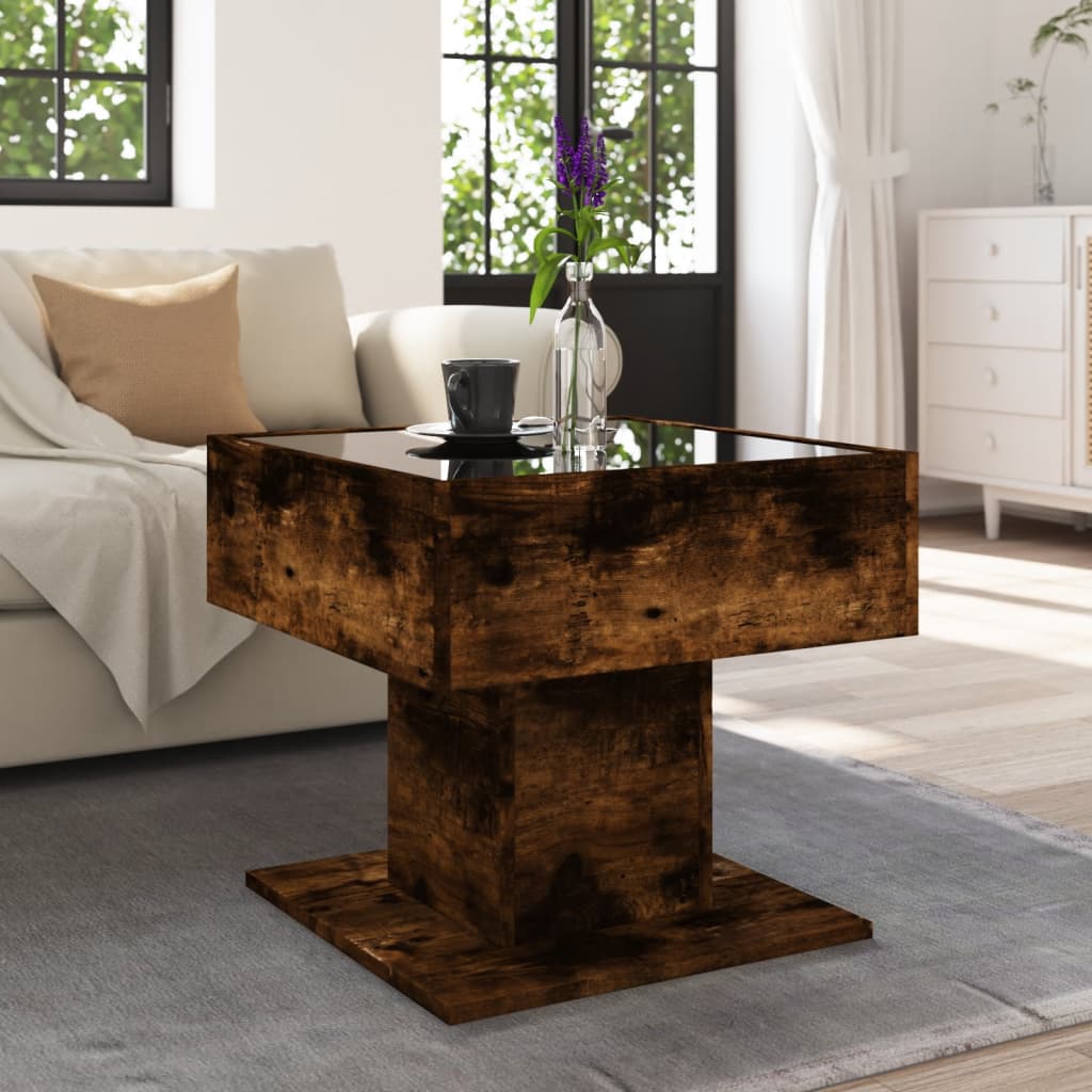 Table basse avec LED chêne fumé 50x50x45 cm bois d'ingénierie - XIOS