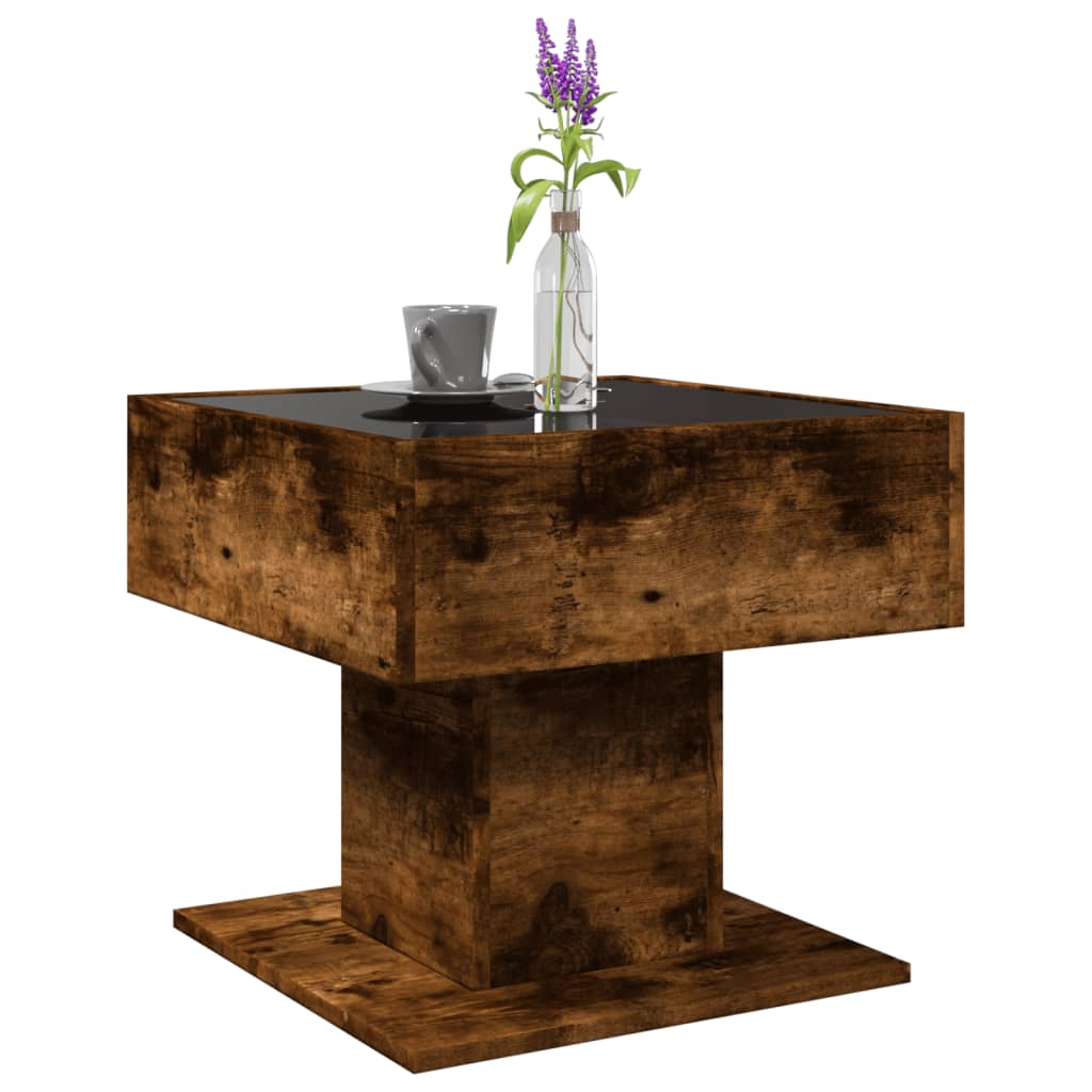 Table basse avec LED chêne fumé 50x50x45 cm bois d'ingénierie - XIOS