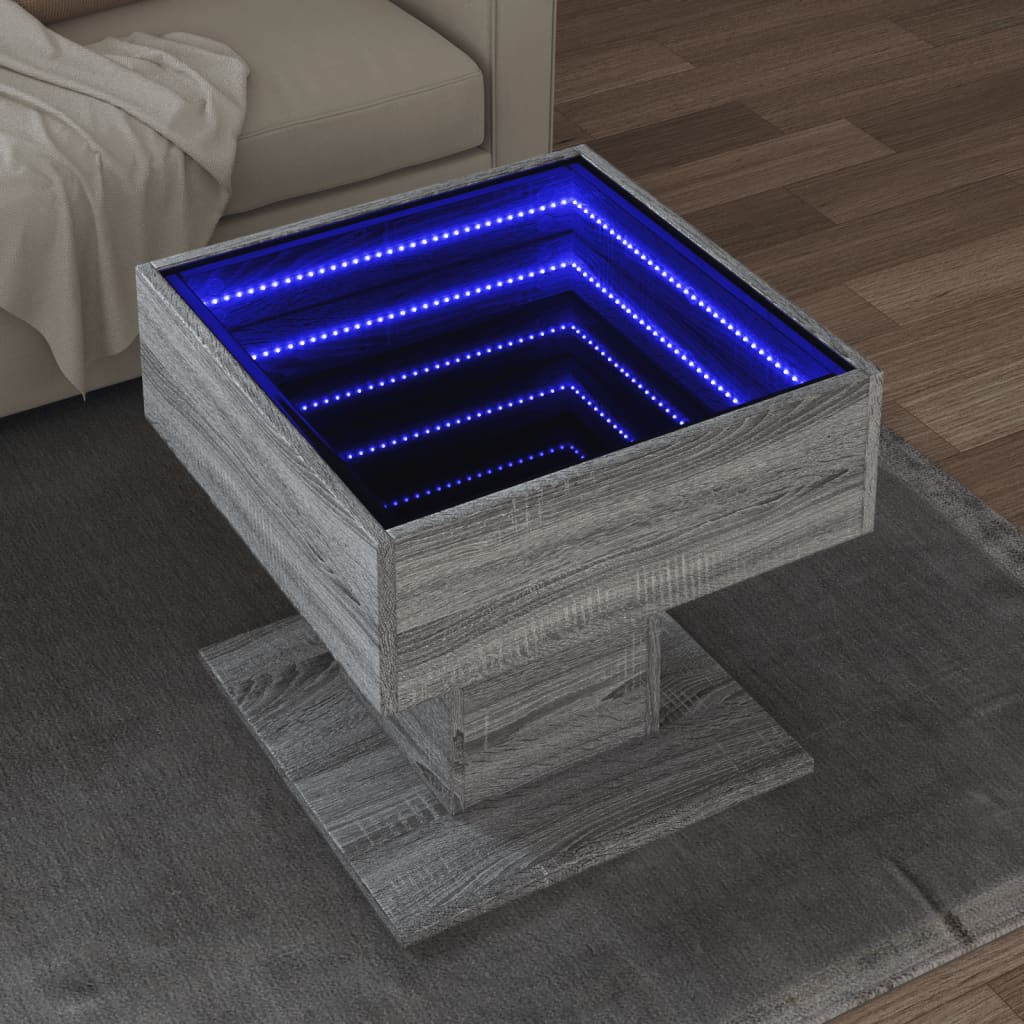 Table basse avec LED sonoma gris 50x50x45 cm bois d'ingénierie - XIOS