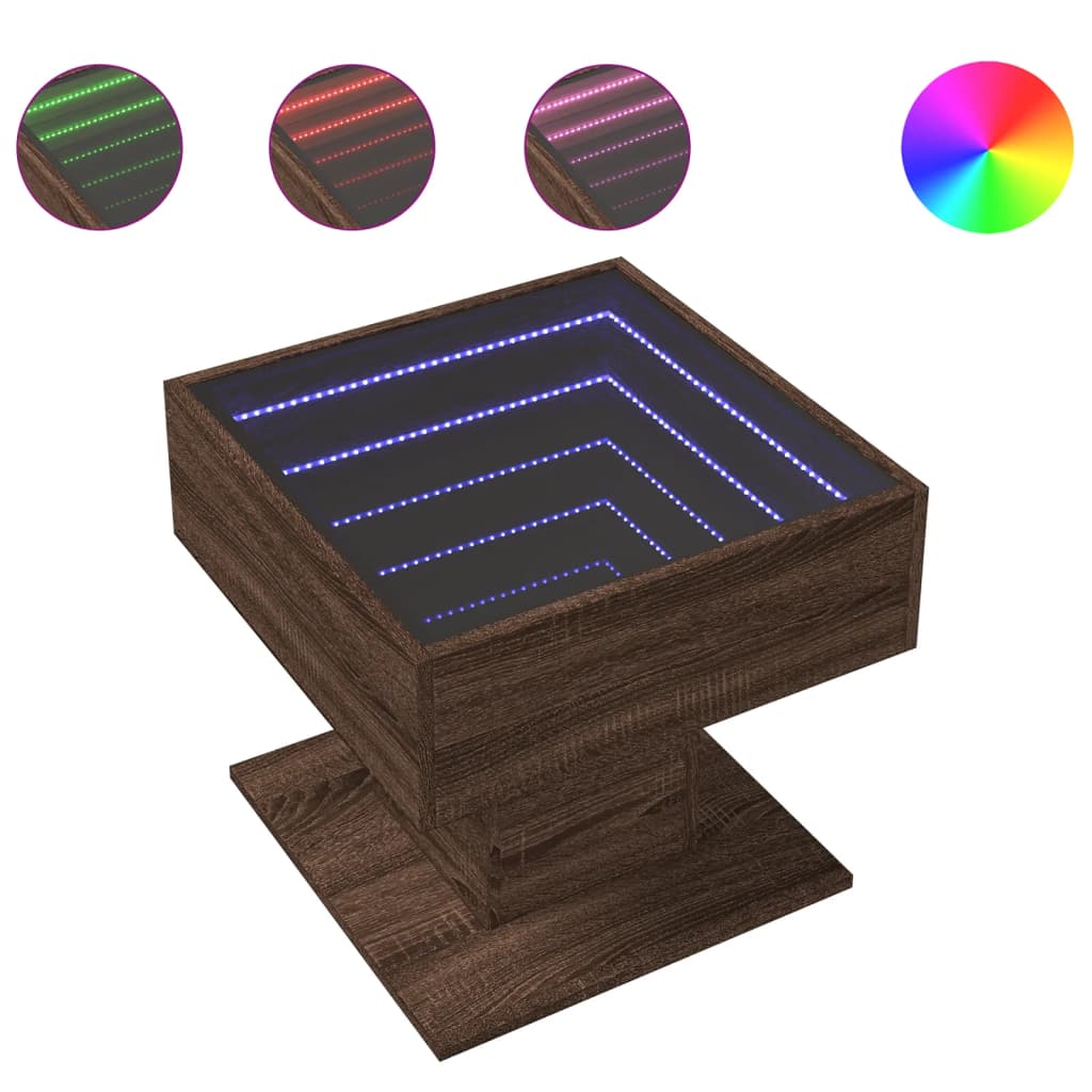 Table basse avec LED chêne marron 50x50x45 cm bois d'ingénierie - XIOS