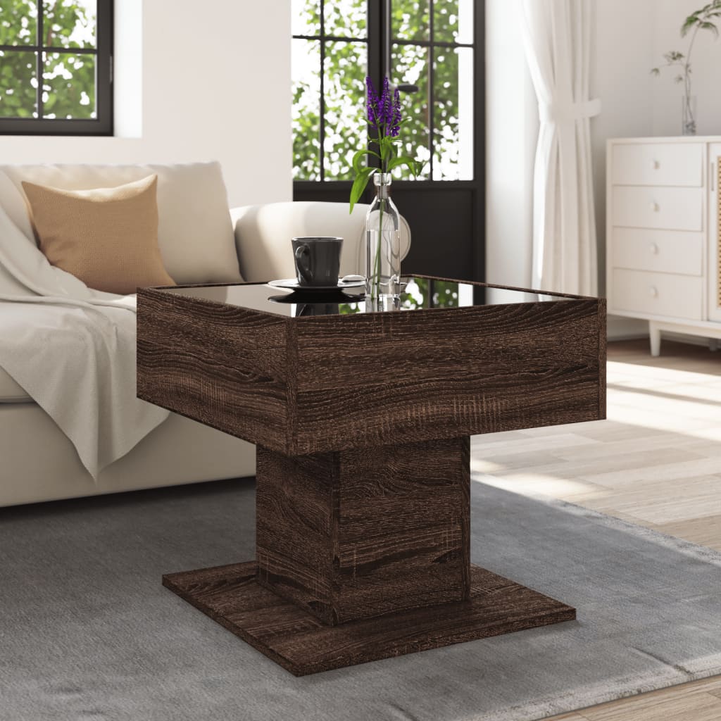 Table basse avec LED chêne marron 50x50x45 cm bois d'ingénierie - XIOS