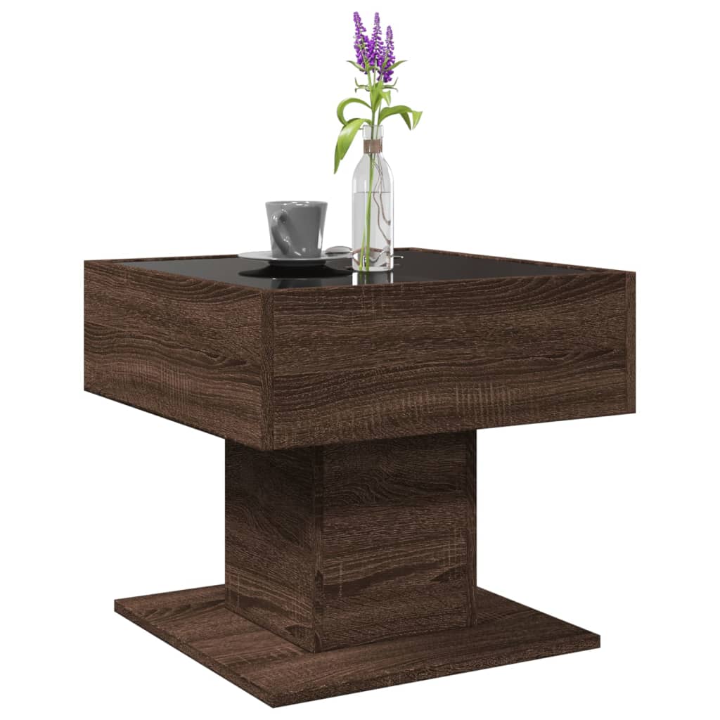 Table basse avec LED chêne marron 50x50x45 cm bois d'ingénierie - XIOS