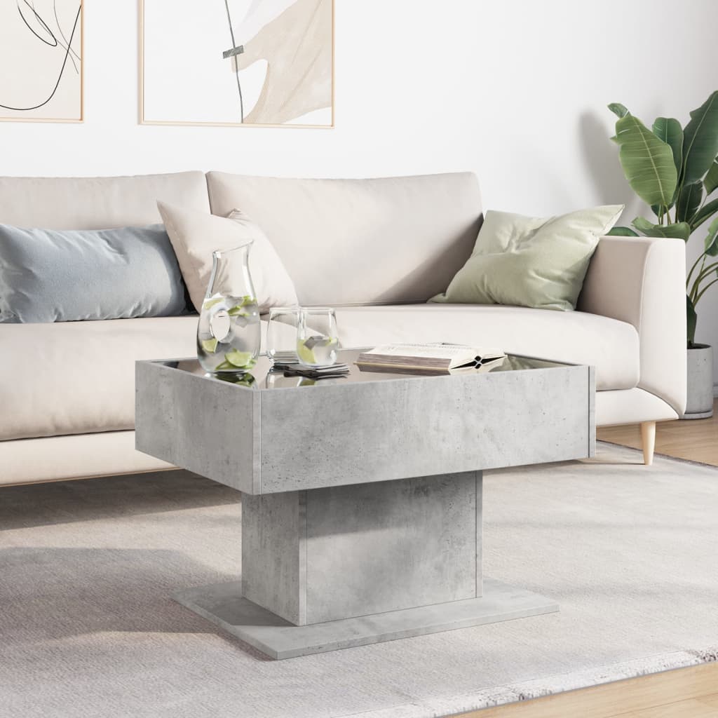 Table basse avec LED gris béton 70x50x45 cm bois d'ingénierie - XIOS