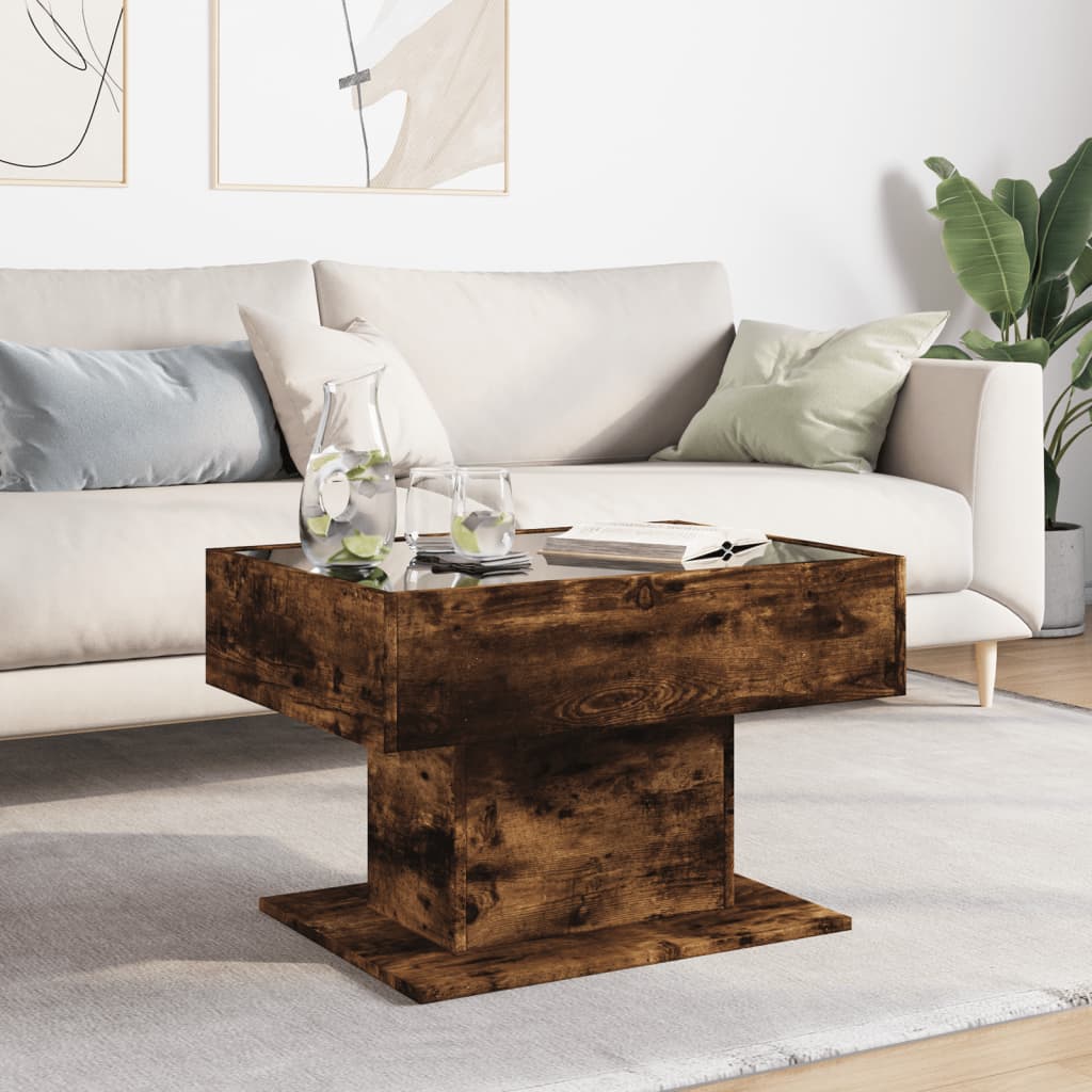Table basse avec LED chêne fumé 70x50x45 cm bois d'ingénierie - XIOS