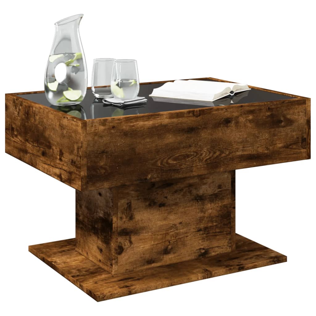 Table basse avec LED chêne fumé 70x50x45 cm bois d'ingénierie - XIOS
